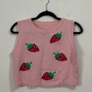 Shein Strawberry Cropped Sweater Vest Pink 6